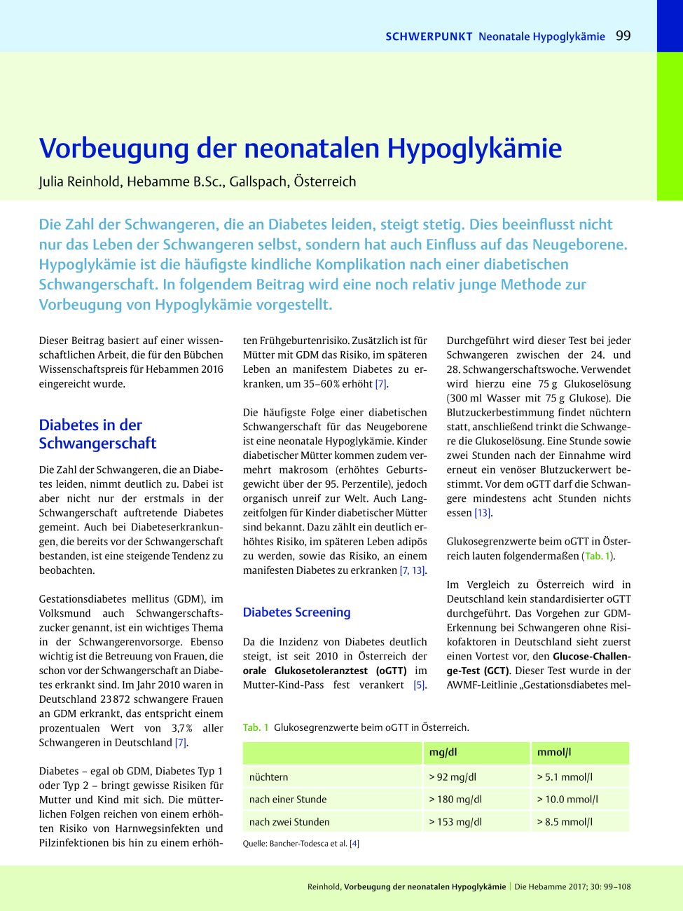 Vorschauseite 1: Vorbeugung der neonatalen Hypoglykämie