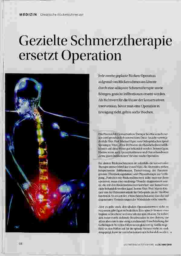 Vorschauseite 1: Gezielte Schmerztherapie ersetzt Operation