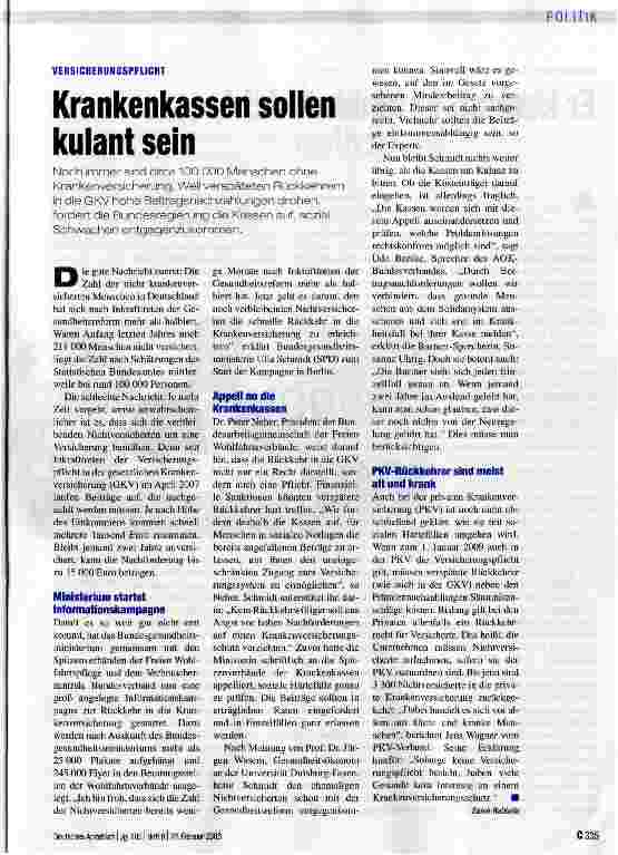 Vorschauseite 1: Krankenkassen sollen kulant sein