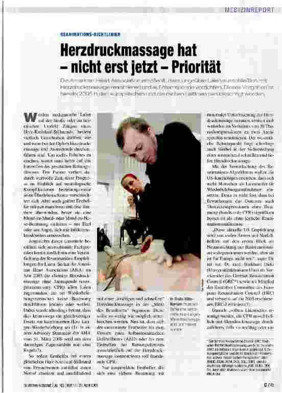 Vorschauseite 1: Herzdruckmassage hat - nicht erst jetzt - Priorität