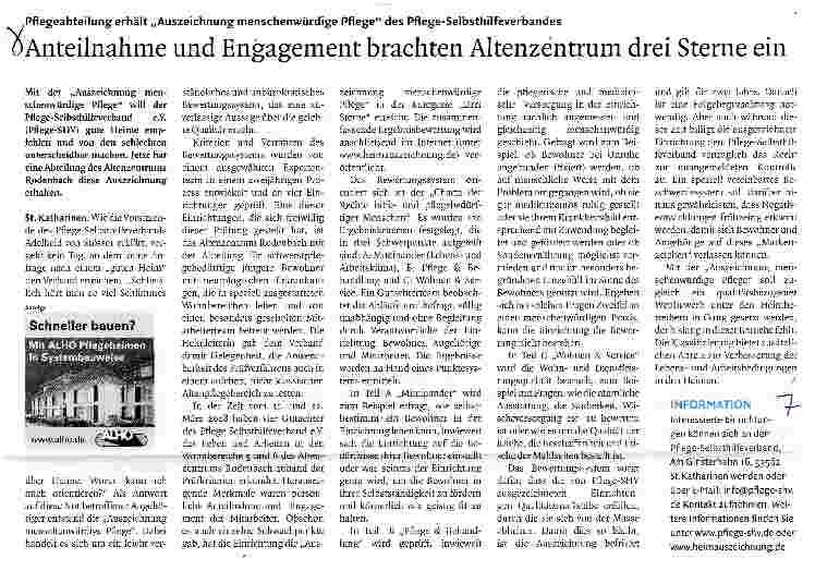 Vorschauseite 1: Anteilnahme und Engagement brachten Altenzentrum drei Sterne ein