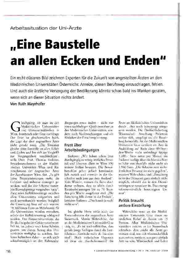 Vorschauseite 1: Arbeitssituation der Uni-Ärzte„Eine Baustelle an allen Ecken und Enden