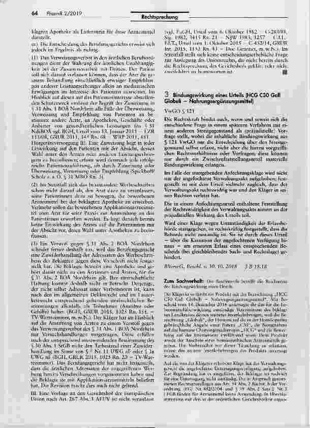 Vorschauseite 1: Bindungswirkung eines Urteils (HCG C30 Gail Globuli — Nahrungsergänzungsmittel)