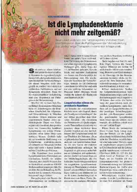 Vorschauseite 1: Ist die Lymphadenektomie nicht mehr zeitgemäß?