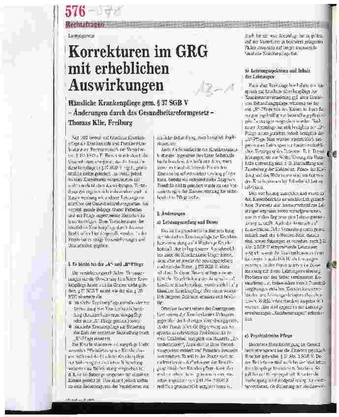 Vorschauseite 1: Korrekturen im GRG mit erheblichen Auswirkungen Häusliche Krankenpflege gem. Paragraph 37 SGB V
