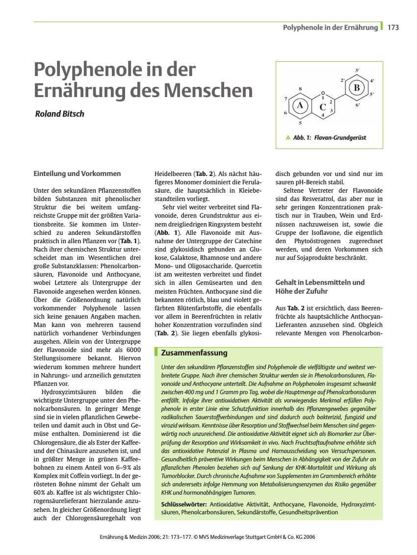 Vorschauseite 1: Polyphenole in der Ernährung des Menschen