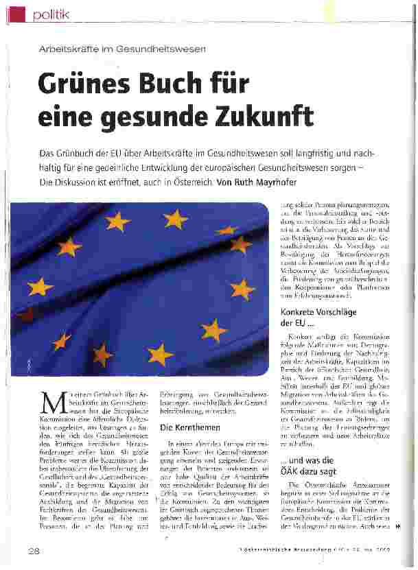 Vorschauseite 1: Arbeitskräfte im GesundheitswesenGrünes Buch für eine gesunde Zukunft