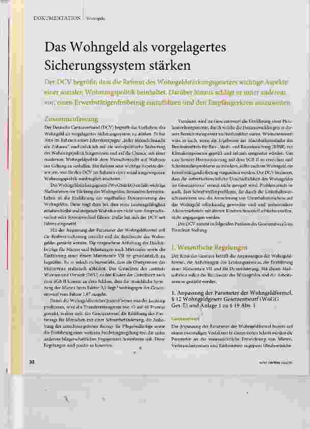 Vorschauseite 1: Das Wohngeld als vorgelagertes Sicherungssystem stärken