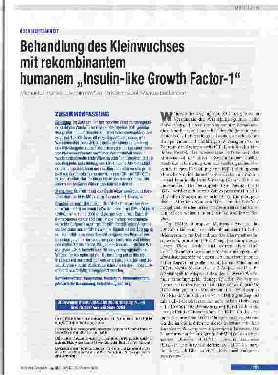 Vorschauseite 1: Behandlung des Kleinwuchses mit rekombinantem humanem „Insulin-like Growth Factor-1