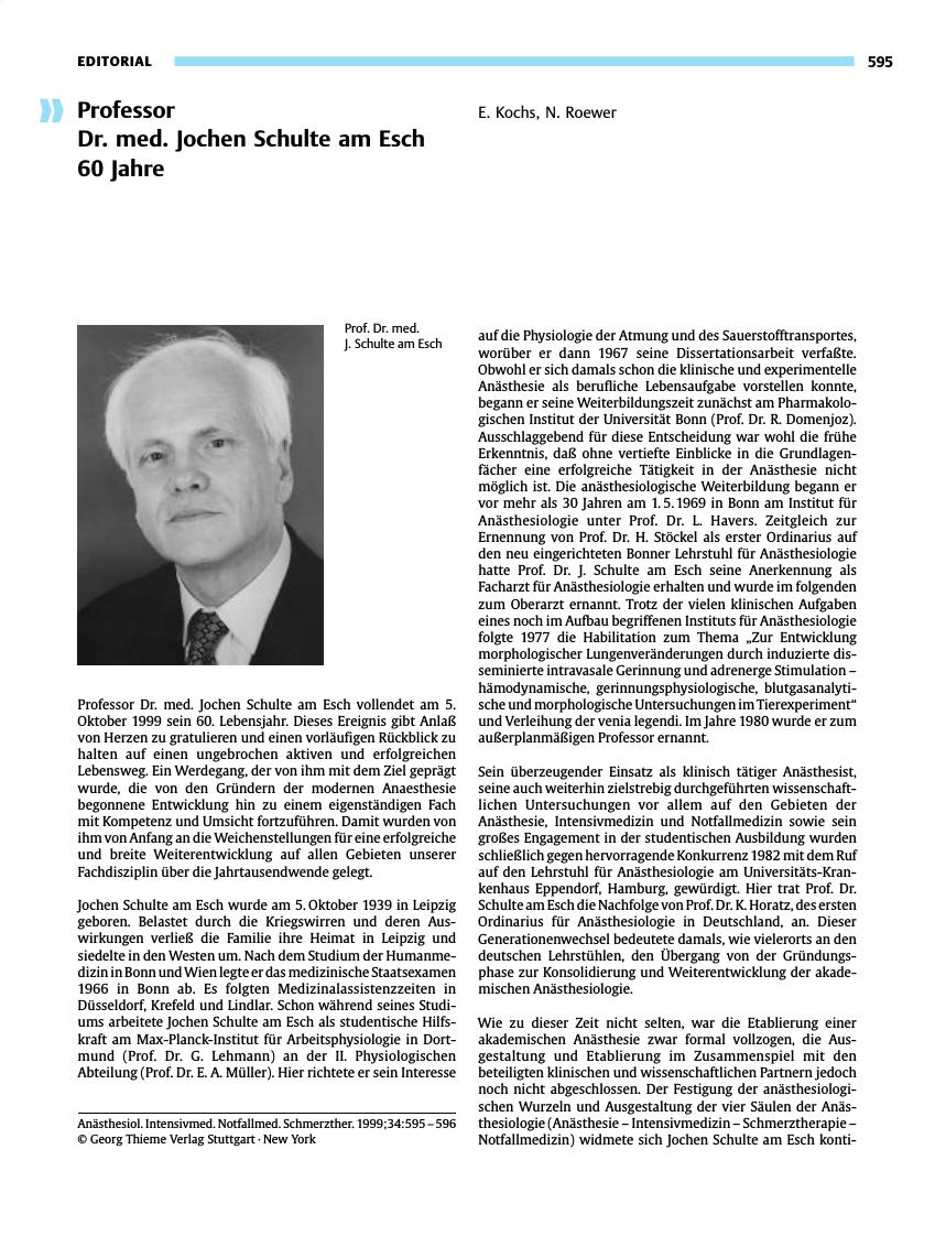 Vorschauseite 1: Professor Dr. med. Jochen Schulte am Esch 60 Jahre