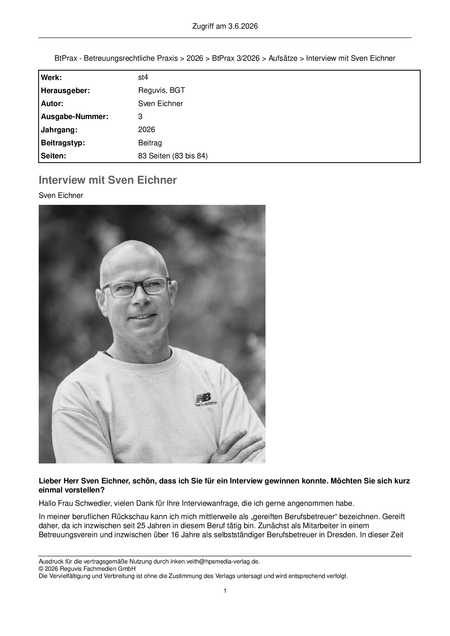 Vorschauseite 1: Interview mit Sven Eichner