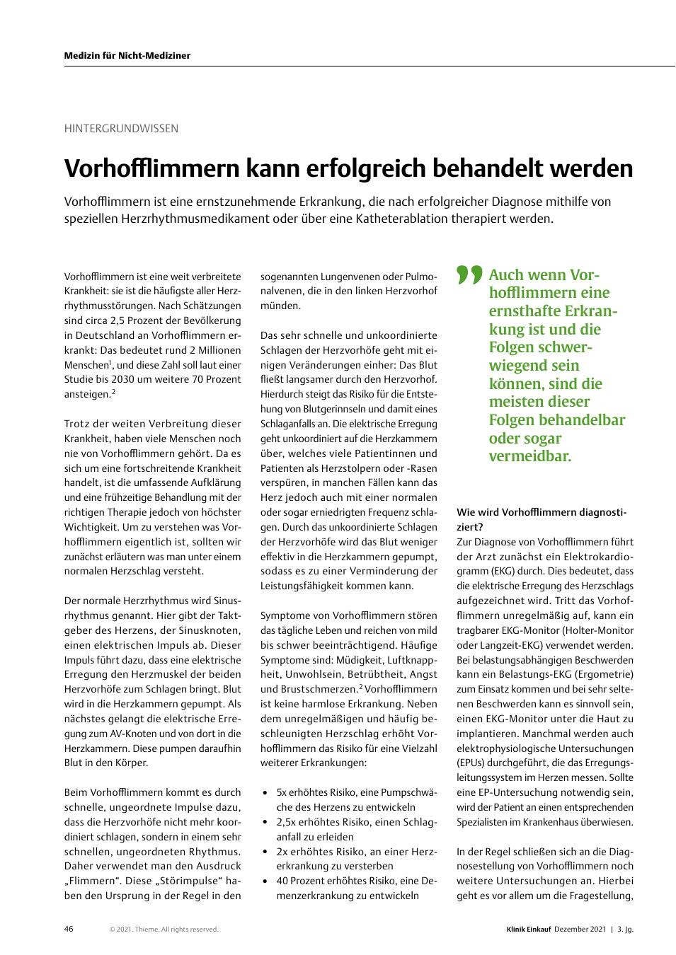Vorschauseite 1: Hintergrundwissen: Vorhofflimmern kann erfolgreich behandelt werden.