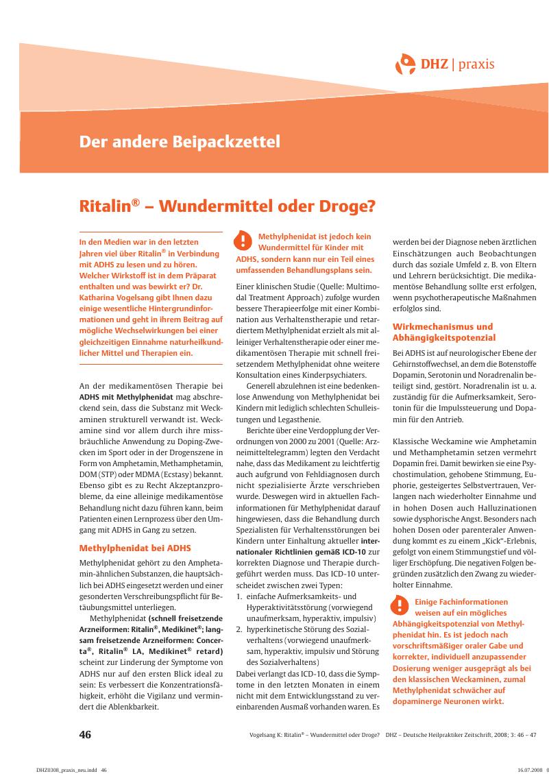 Vorschauseite 1: Ritalin®– Wundermittel oder Droge?