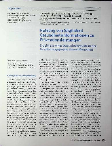 Vorschauseite 1: Nutzung von (digitalen) Gesundheitsinformationen zu Präventionsleistungen Ergebnisse einer Querschnittstudie in der Bevölkerungsgruppe älterer Menschen