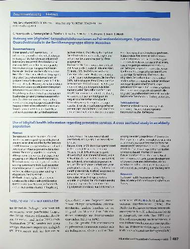 Vorschauseite 3: Nutzung von (digitalen) Gesundheitsinformationen zu Präventionsleistungen Ergebnisse einer Querschnittstudie in der Bevölkerungsgruppe älterer Menschen