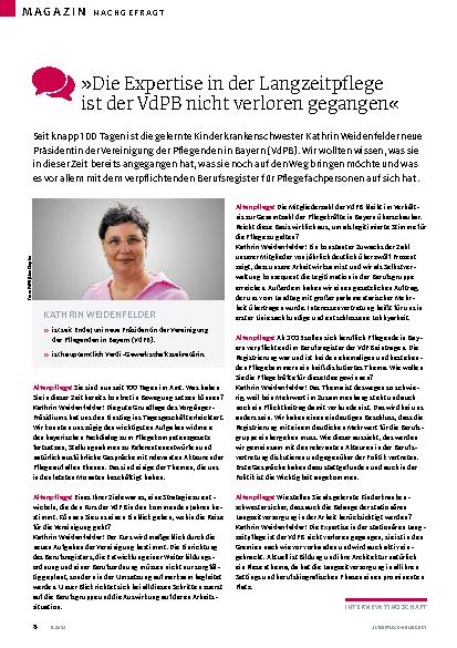 Vorschauseite 1: "Die Expertise in der Langzeitpflege ist dem VdPB nicht verloren gegangen. "
