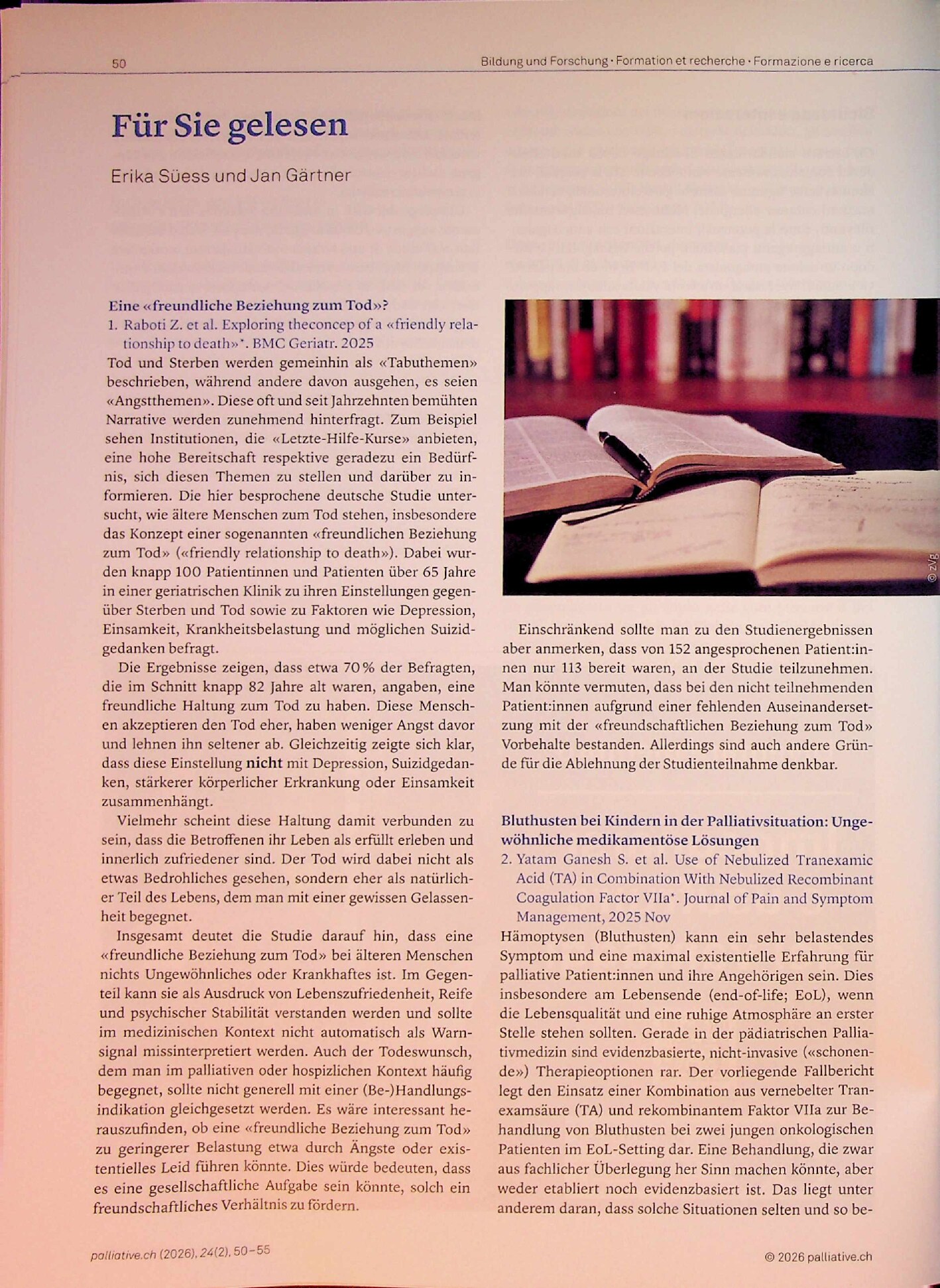 Vorschauseite 1: Für Sie gelesen: Eine «freundliche Beziehung zum Tod»?