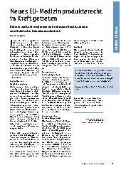 Vorschauseite 1: Neues EU-Medizinprodukterecht in Kraft getreten. Reform zielt auf modernen und robusten Rechtsrahmen zum Schutz der Patientensicherheit.