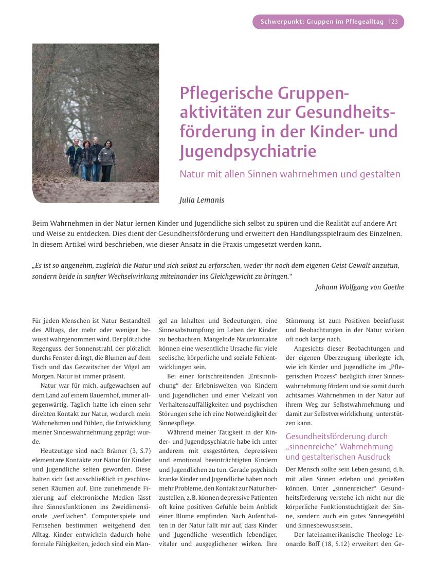Vorschauseite 1: Pflegerische Gruppenaktivitäten zur Gesundheitsförderung in der Kinderund Jugendpsychiatrie