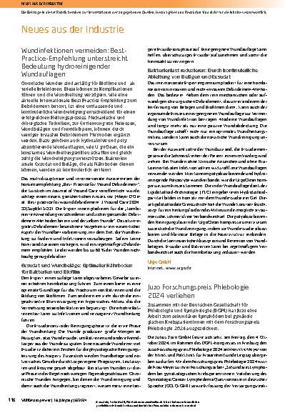 Vorschauseite 1: Wundinfektionen vermeiden: Best-Practice-Empfehlung unterstreicht Bedeutung hydroreinigender Wundauflagen