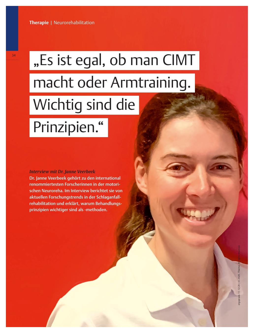 Vorschauseite 1: ?Es ist egal, ob man CIMT macht oder Armtraining. Wichtig sind die Prinzipien.? - Interview mit Dr. Janne Veerbeek