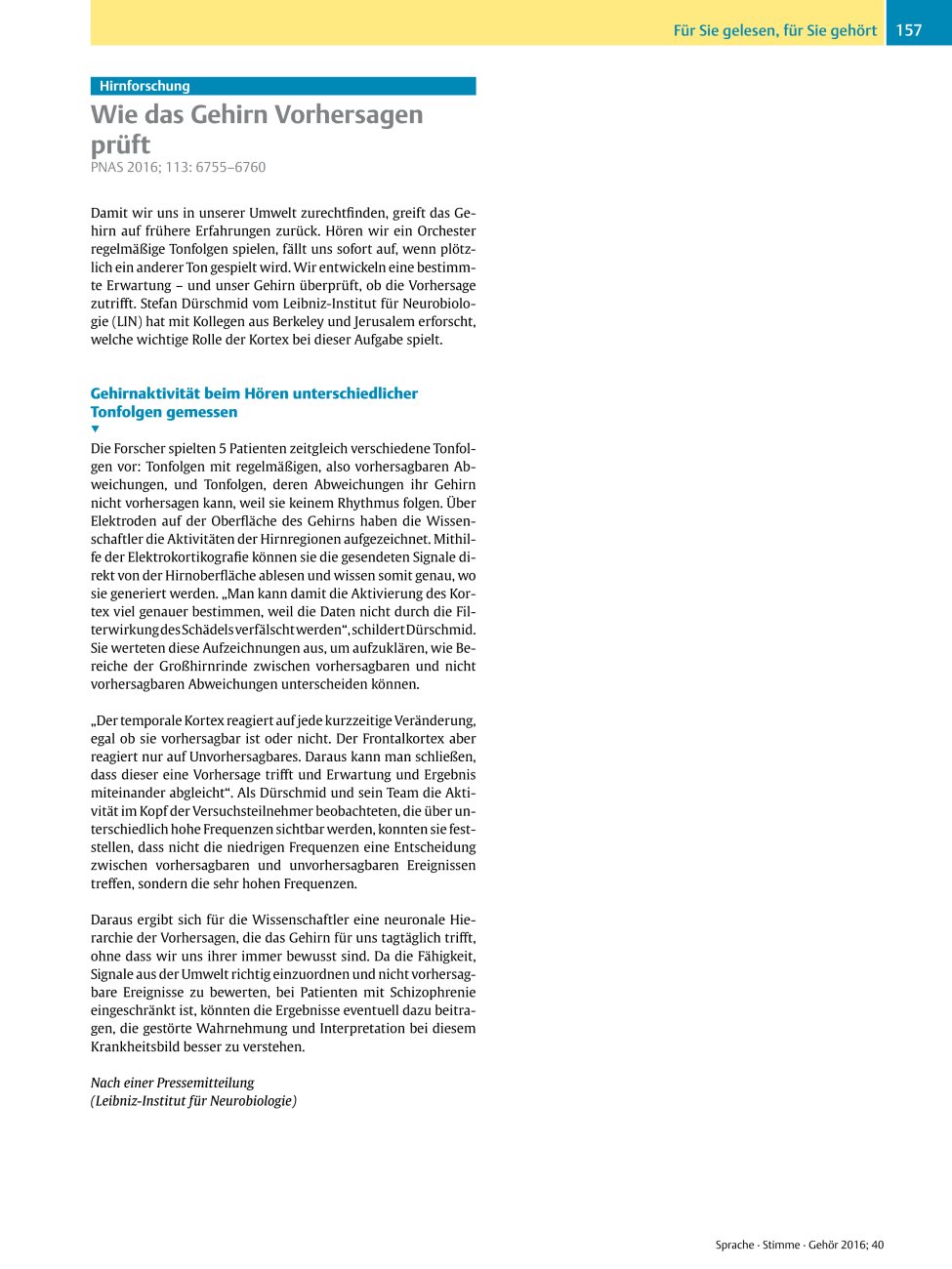 Vorschauseite 1: Hirnforschung ? Wie das Gehirn Vorhersagen prüft