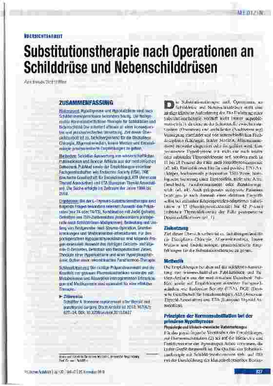 Vorschauseite 1: Substitutionstherapie nach Operationen an Schilddrüse und Nebenschilddrüsen