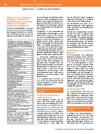 Vorschauseite 4: Stellungnahme zur Altersuntergrenze bei der ambulanten Durchführung von Adenotomien und Tonsillotomien