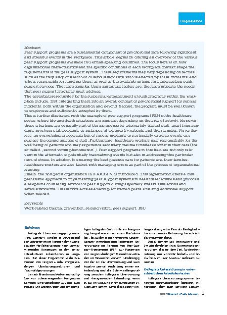 Vorschauseite 2: Psychosoziale Unterstützung für Mitarbeitende im Gesundheitswesen