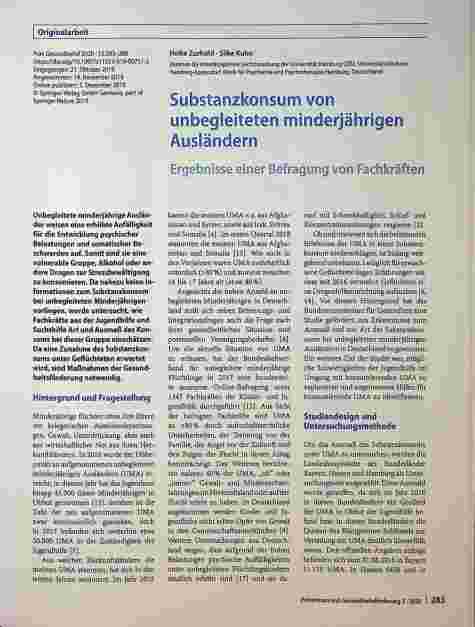 Vorschauseite 1: Substanzkonsum von unbegleiteten minderjährigen Ausländern: Ergebnisse einer Befragung von Fachkräften