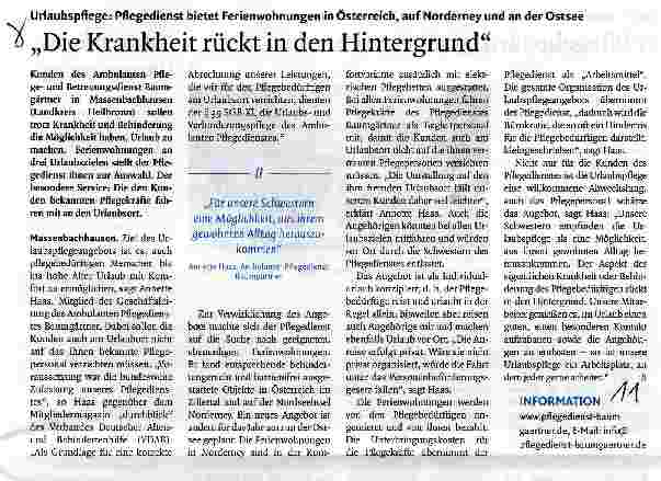 Vorschauseite 1: „Die Krankheit rückt in den Hintergrund