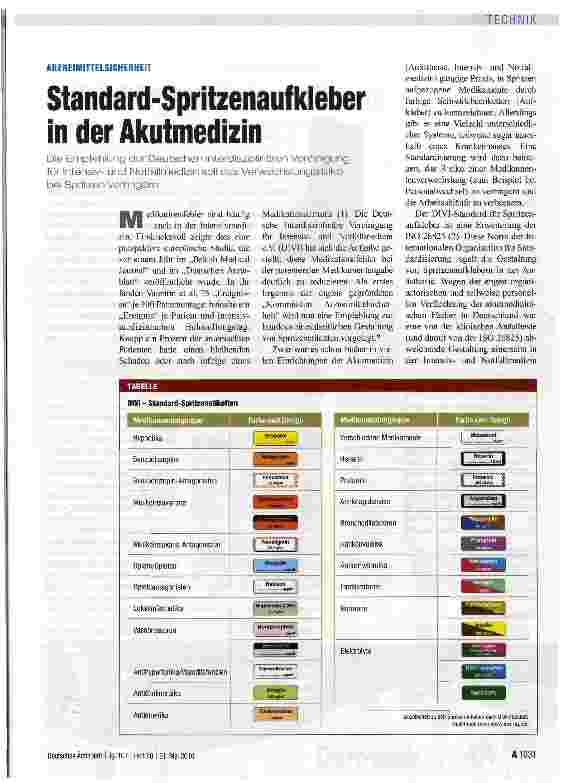 Vorschauseite 1: Standard-Spritzenaufkleber in der Akutmedizin