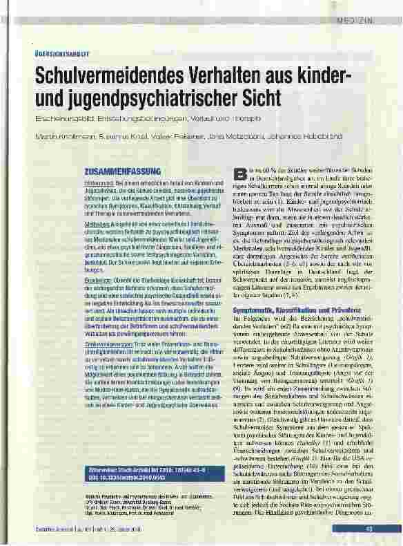 Vorschauseite 1: Schulvermeidendes Verhalten aus kinder-und jugendpsychiatrischer Sicht
