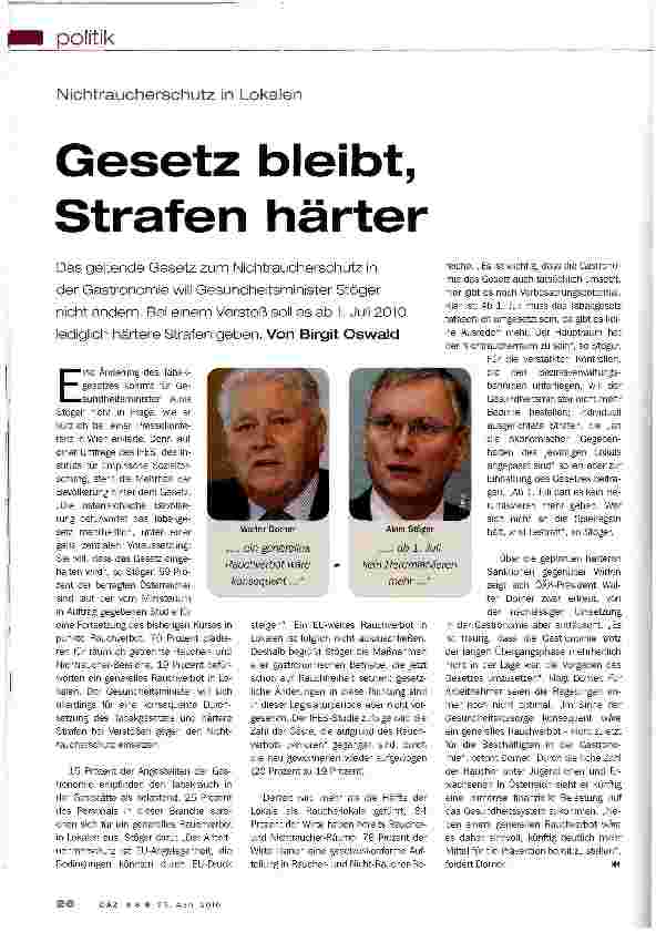 Vorschauseite 1: Gesetz bleibt, Strafen härter