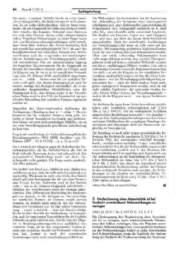 Vorschauseite 1: Nachzulassung eines Arzneimittels ist bei Verdacht unvertretbarer Nebenwirkungen zu versagen
