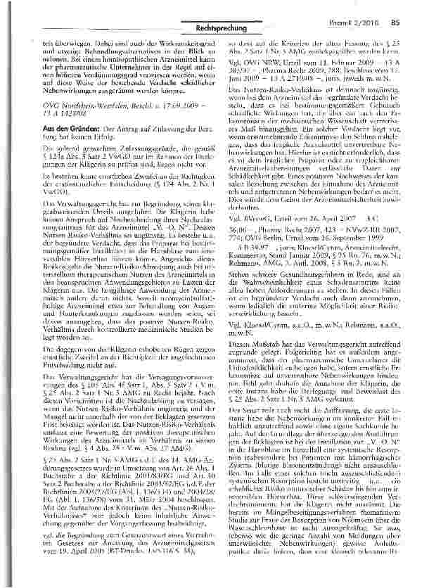 Vorschauseite 2: Nachzulassung eines Arzneimittels ist bei Verdacht unvertretbarer Nebenwirkungen zu versagen