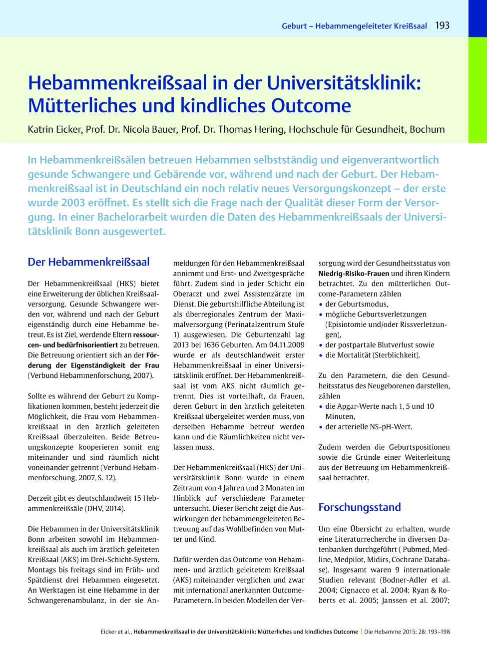Vorschauseite 1: Hebammenkreißsaal in der Universitätsklinik: Mütterliches und kindliches Outcome