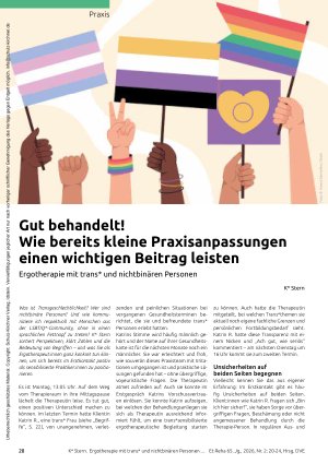 Vorschauseite 1: Gut behandelt! Wie bereits kleine Praxisanpassungen einen wichtigen Beitrag leisten Ergotherapie mit trans* und nichtbinären Personen