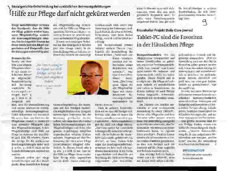 Vorschauseite 1: Hilfe zur Pflege darf nicht gekürzt werden