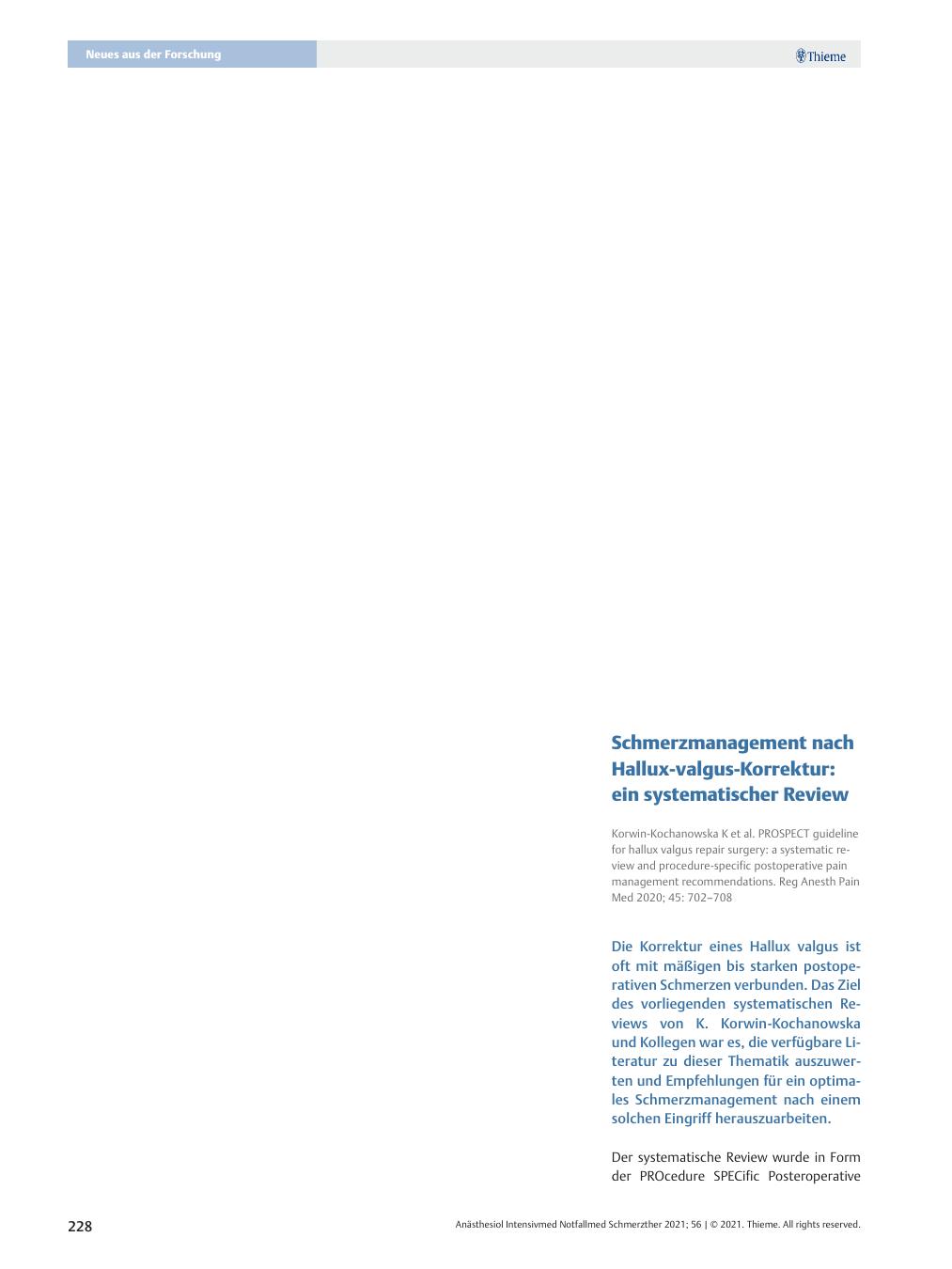 Vorschauseite 1: Schmerzmanagement nach Hallux-valgus-Korrektur: ein systematischer Review