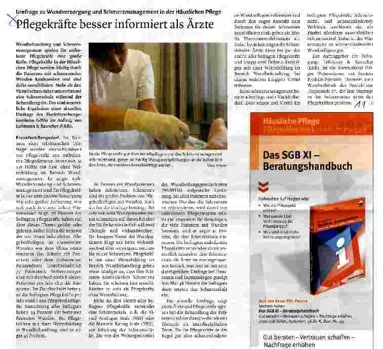 Vorschauseite 1: Umfrage zu Wundversorgung und Schmerzmanagement in der Häuslichen PflegePflegekräfte besser informiert als Ärzte