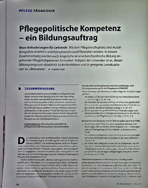 Vorschauseite 1: Pflegepolitische Kompetenz - ein Bildungsauftrag