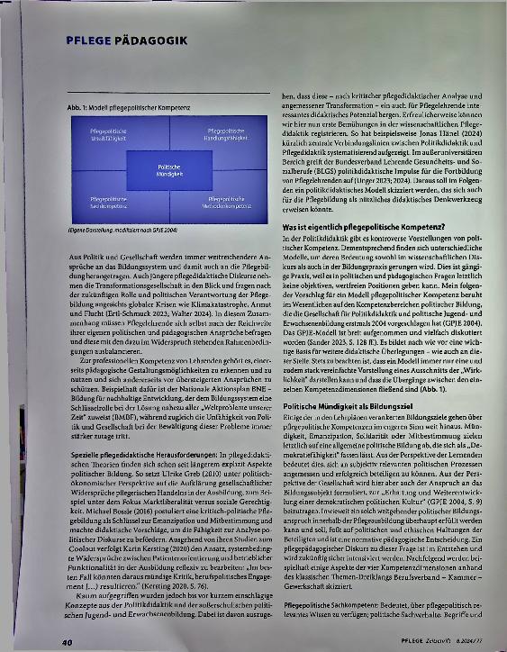 Vorschauseite 3: Pflegepolitische Kompetenz - ein Bildungsauftrag