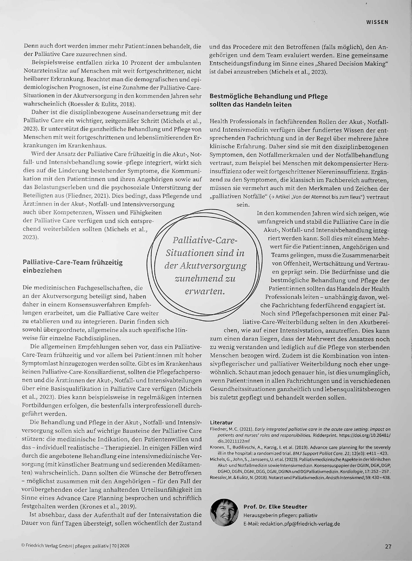 Vorschauseite 2: Wo Notfälle zum Alltag gehören: Palliative Care in der Akut- und Notfallversorgung – was Fachgesellschaften empfehlen