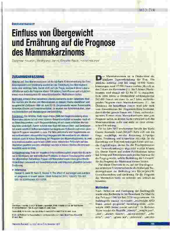 Vorschauseite 1: Einfluss von Übergewicht und Ernährung auf die Prognose des Mammakarzinoms