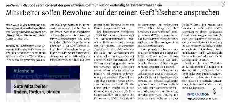 Vorschauseite 1: Mitarbeiter sollen Bewohner auf der reinen Gefühlsebene ansprechen