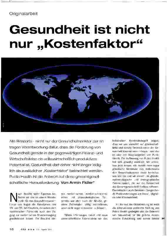 Vorschauseite 1: Gesundheit ist nicht nur Kostenfaktor