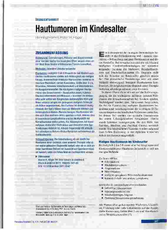 Vorschauseite 1: Hauttumoren im Kindesalter
