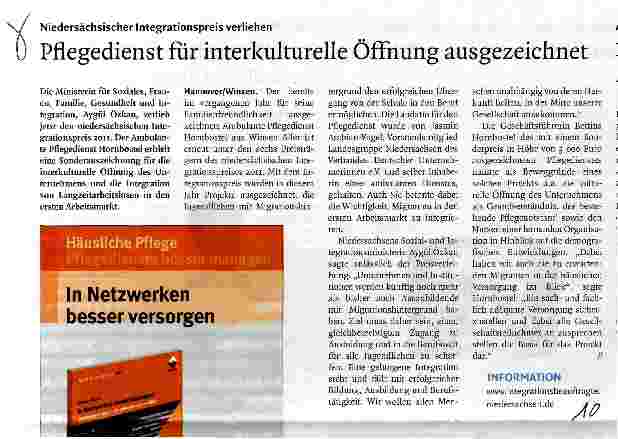 Vorschauseite 1: Pflegedienst für interkulturelle Öffnung ausgezeichnet