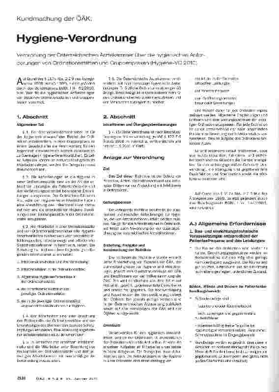 Vorschauseite 1: Kundmachung der ÖÄK:Hygiene-Verordnung
